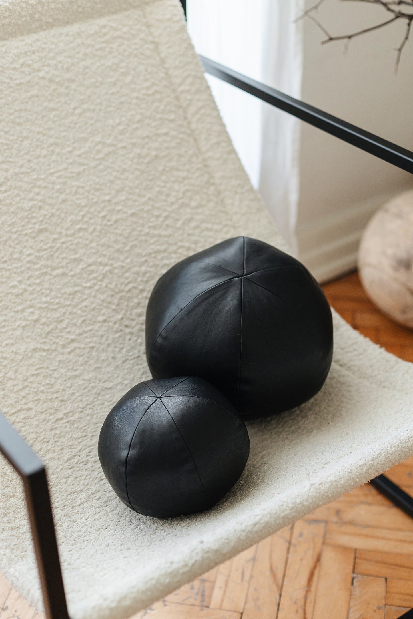 Leather Ball Pillow - Black