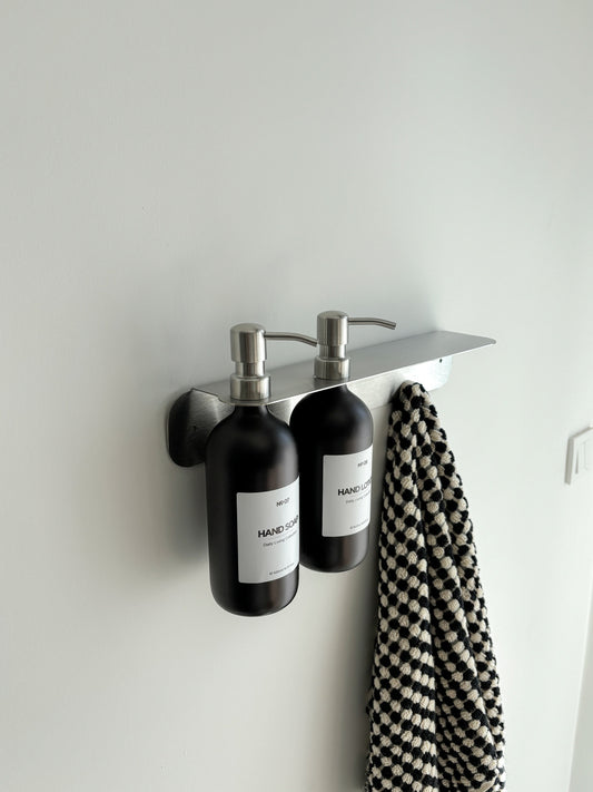 Brushed Steel Floating Shelf with Hook - Double