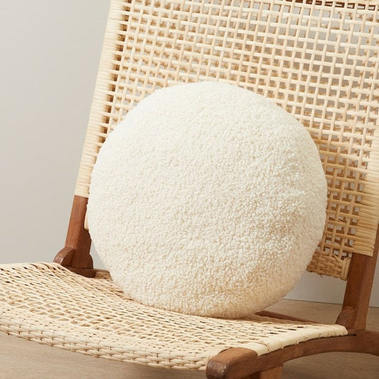 Faux Fur Round Pillow - Off White