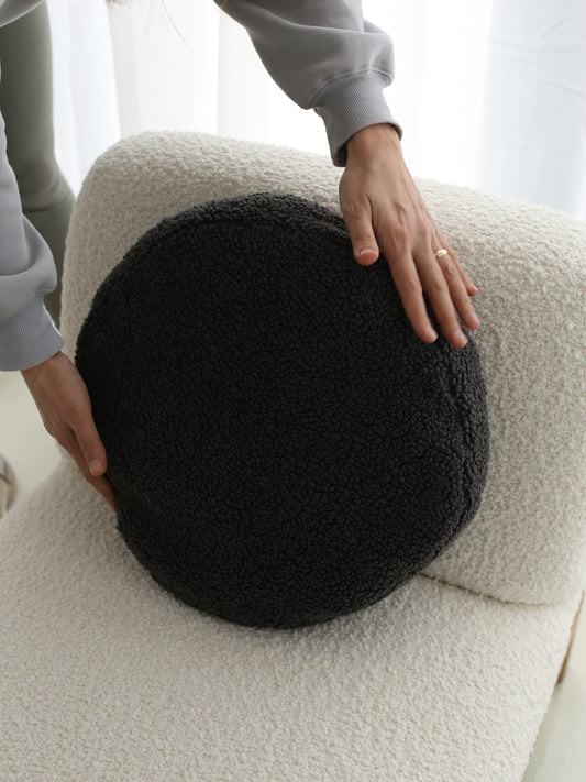 Faux Fur Round Pillow - Black