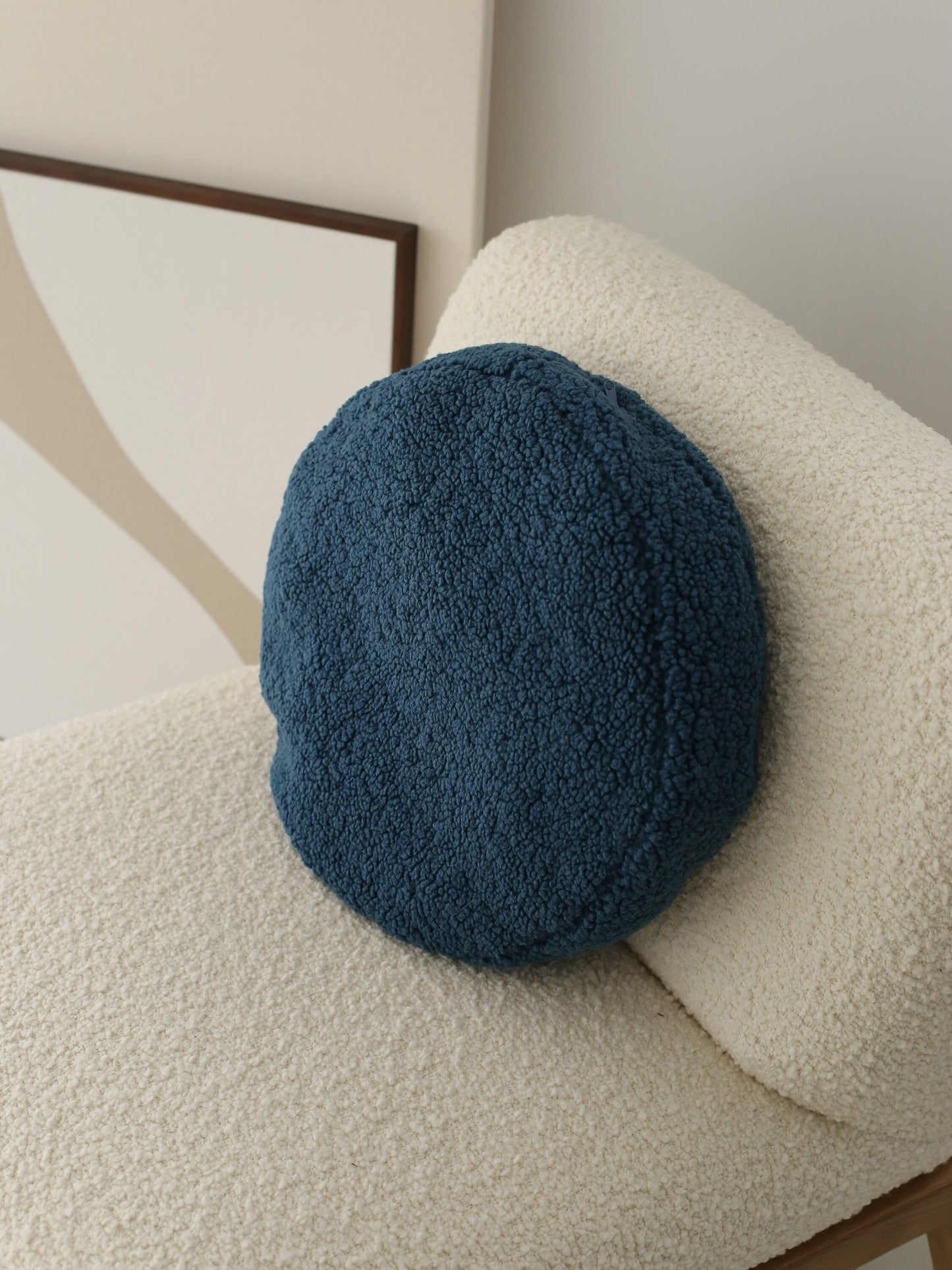 Faux Fur Round Pillow - Navy Blue