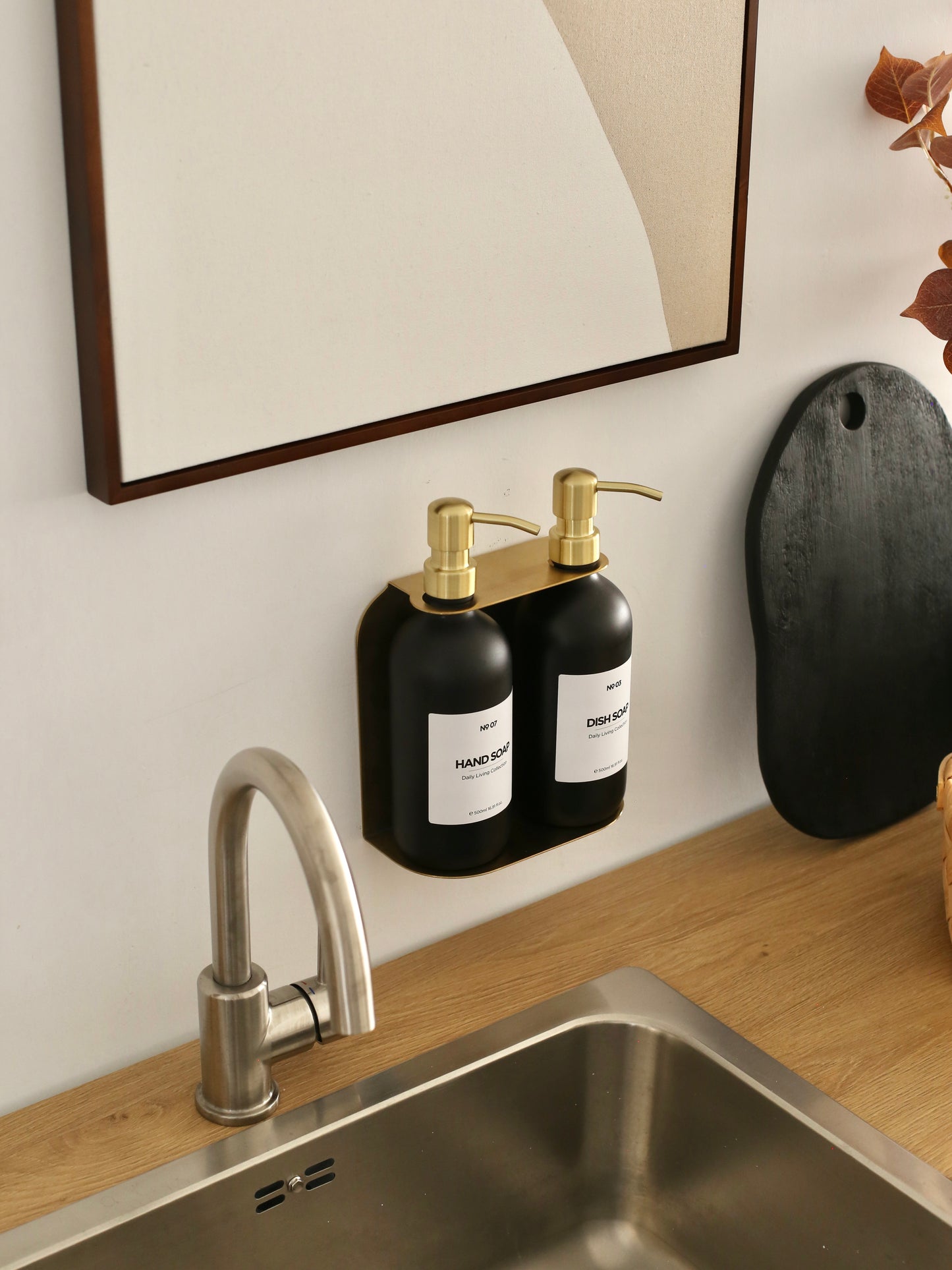 Gold Holder with Matte Black Soap Dispensers (Full Set)