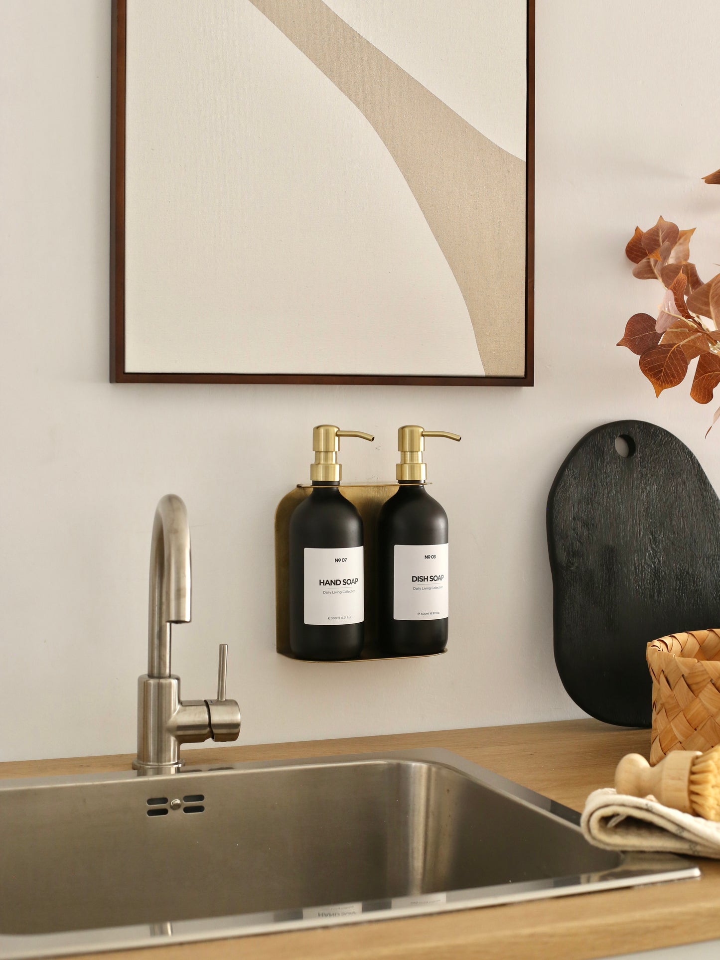 Gold Holder with Matte Black Soap Dispensers (Full Set)