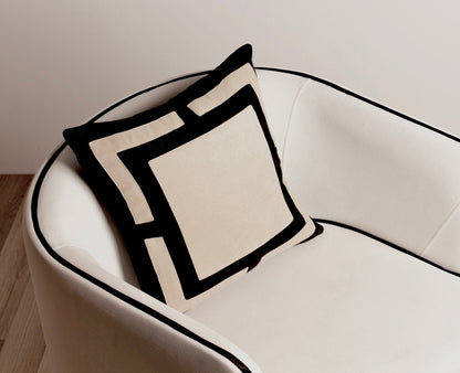 Abstract Framed Linen Pillow - Black w/ Beige Frame