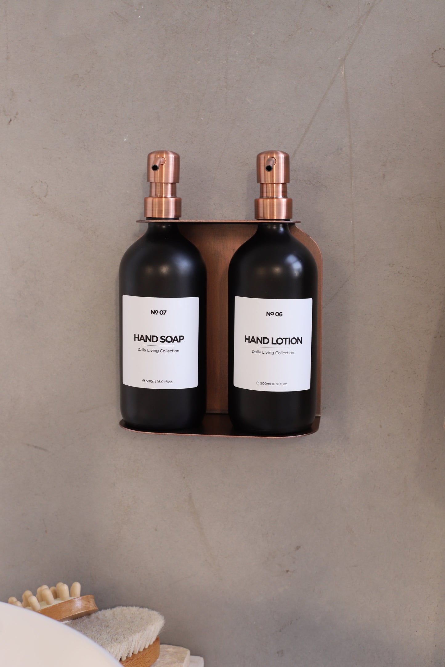 Rose Gold Holder with Matte Black Soap Dispensers (Full Set)