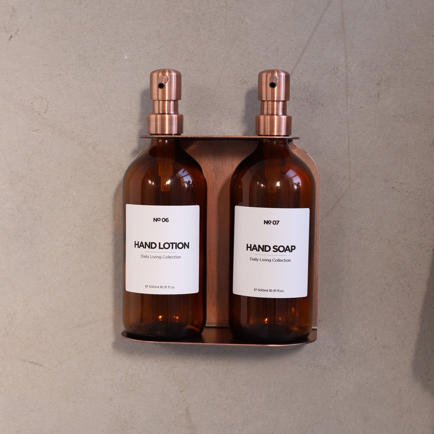 Rose Gold Holder with Amber Soap Dispensers (Full Set)