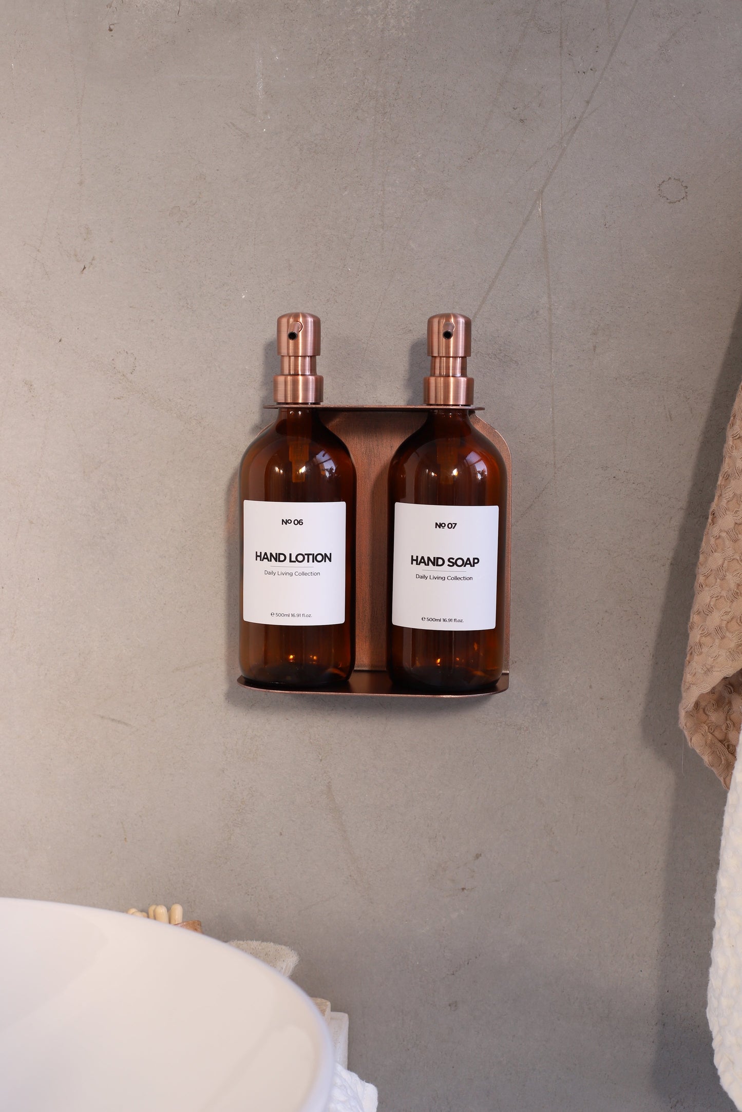 Rose Gold Holder with Matte Black Soap Dispensers (Full Set)