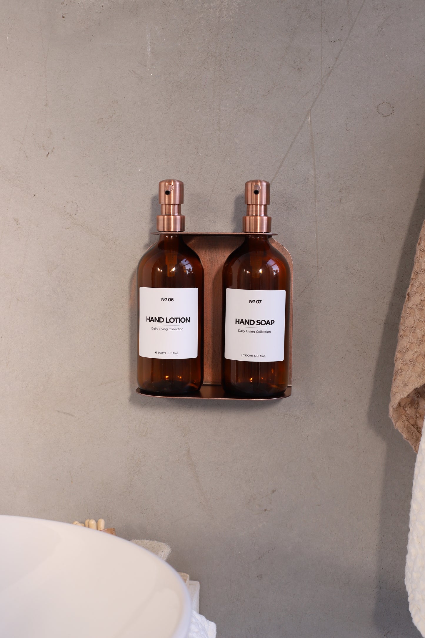 Rose Gold Holder with Amber Soap Dispensers (Full Set)