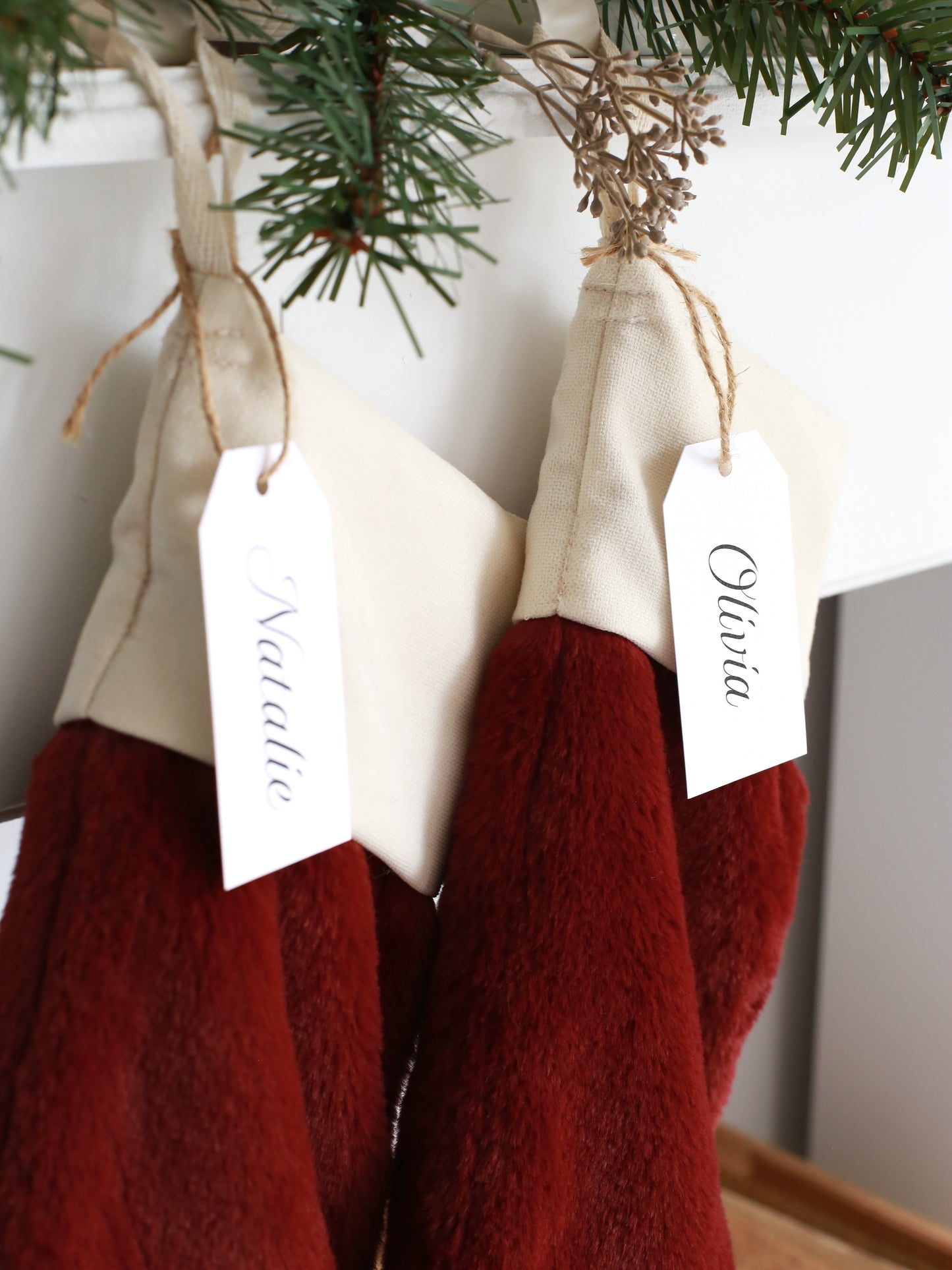 Personalized Faux Fur Christmas Stocking - Claret Red