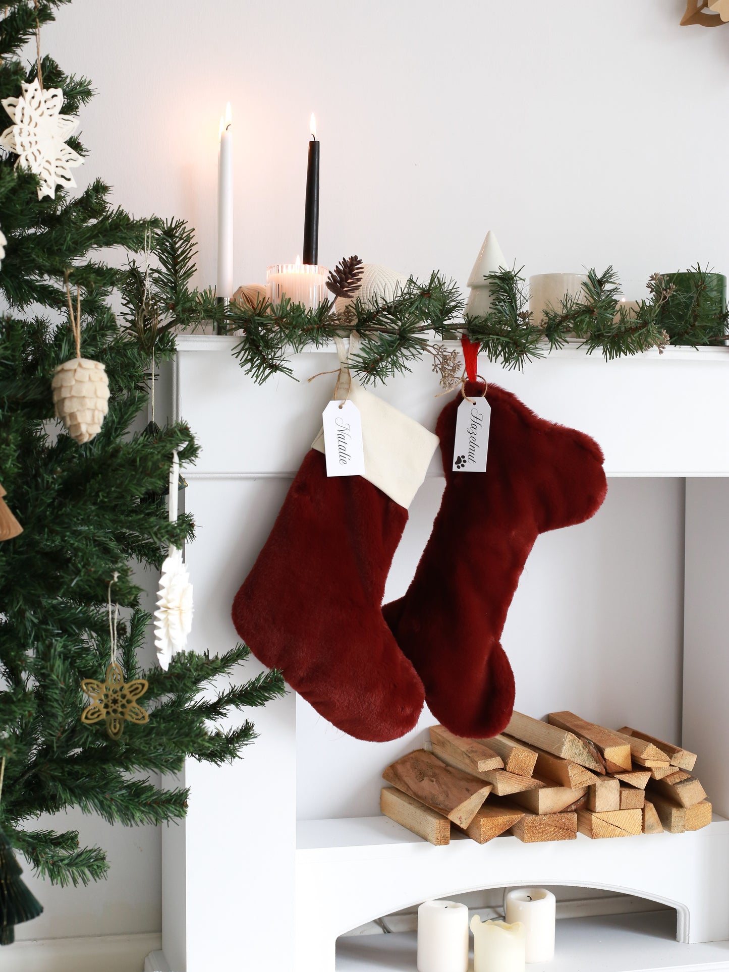 Personalized Faux Fur Christmas Stocking - Claret Red