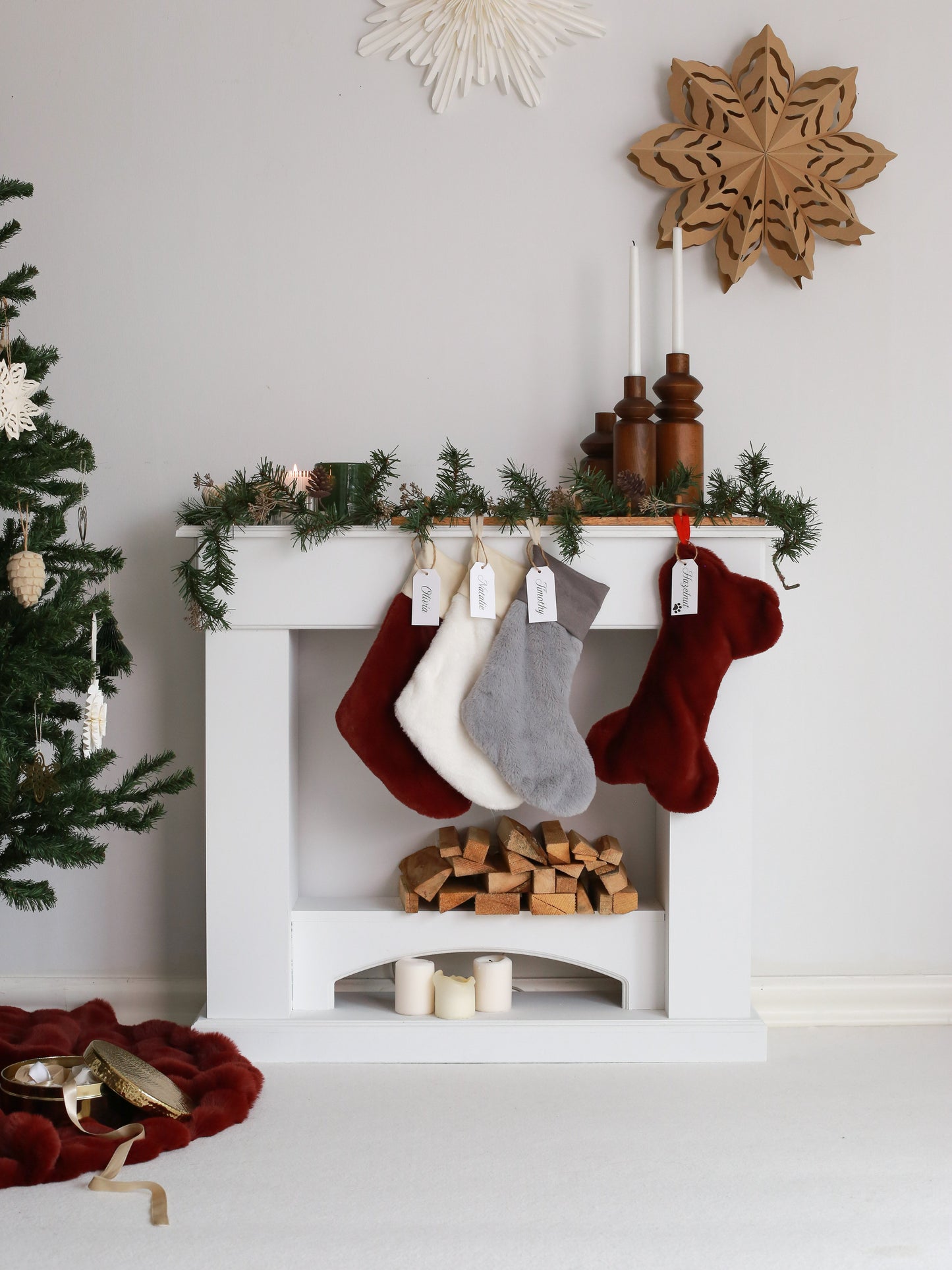 Personalized Faux Fur Christmas Stocking - White