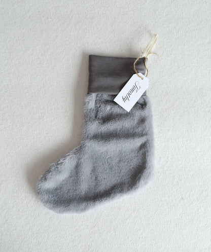 Personalized Faux Fur Christmas Stocking - Grey