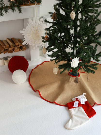 Jute Christmas Tree Skirt - w/ Ivory Piping