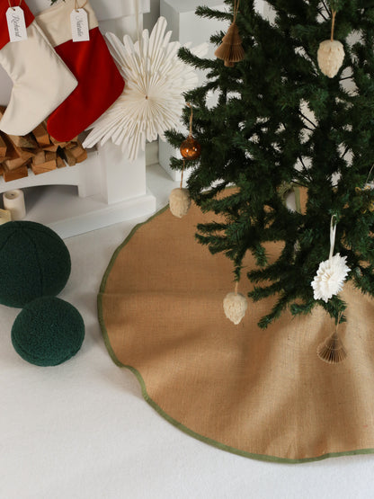 Jute Christmas Tree Skirt - w/ Red Piping