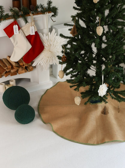 Jute Christmas Tree Skirt - w/ Ivory Piping