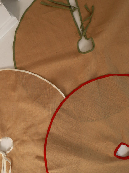 Jute Christmas Tree Skirt - w/ Ivory Piping