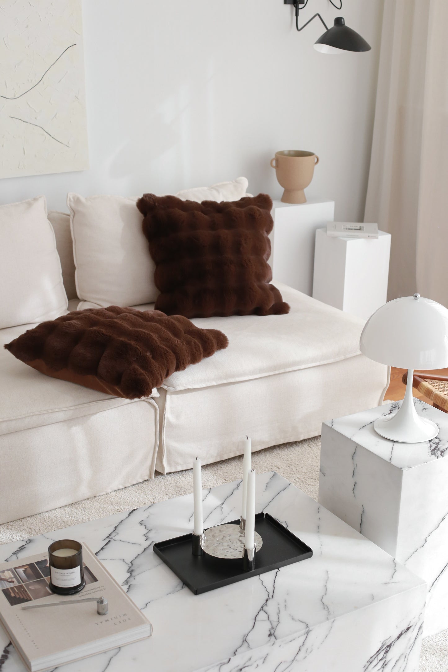 Faux Fur Bubble Pillow Cover - Ivory