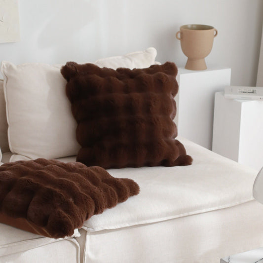 Faux Fur Bubble Pillow Cover - Chocolate Brown