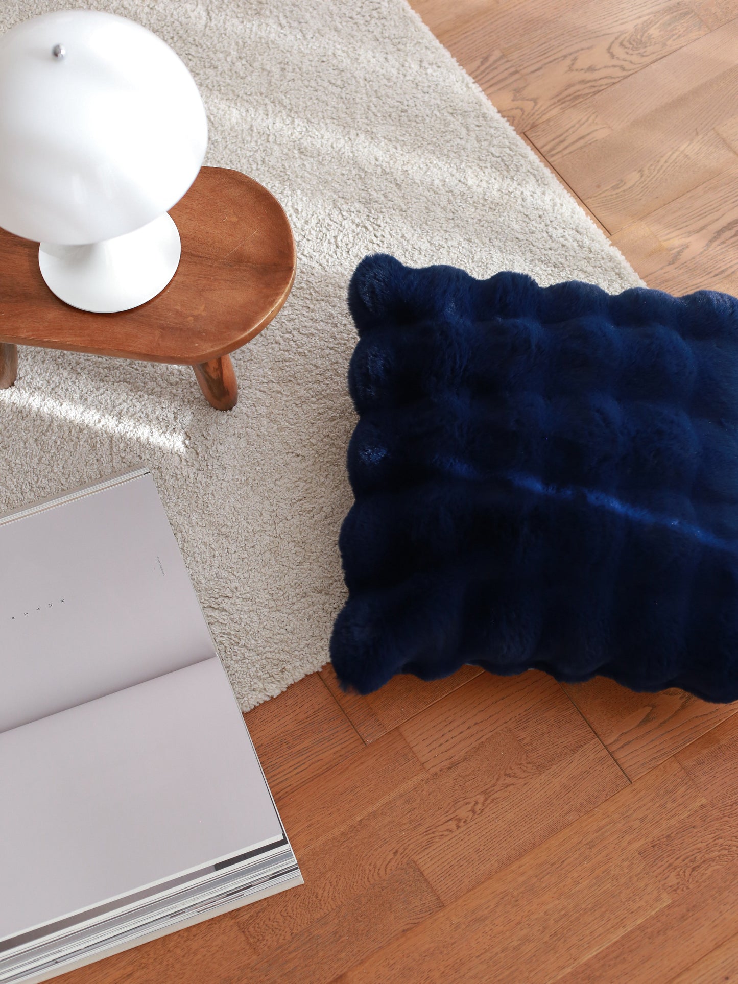 Faux Fur Bubble Pillow Cover - Saxe Blue