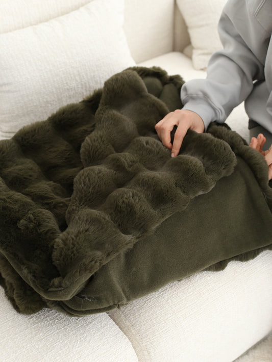 Faux Fur Throw Cloud Blanket - Green