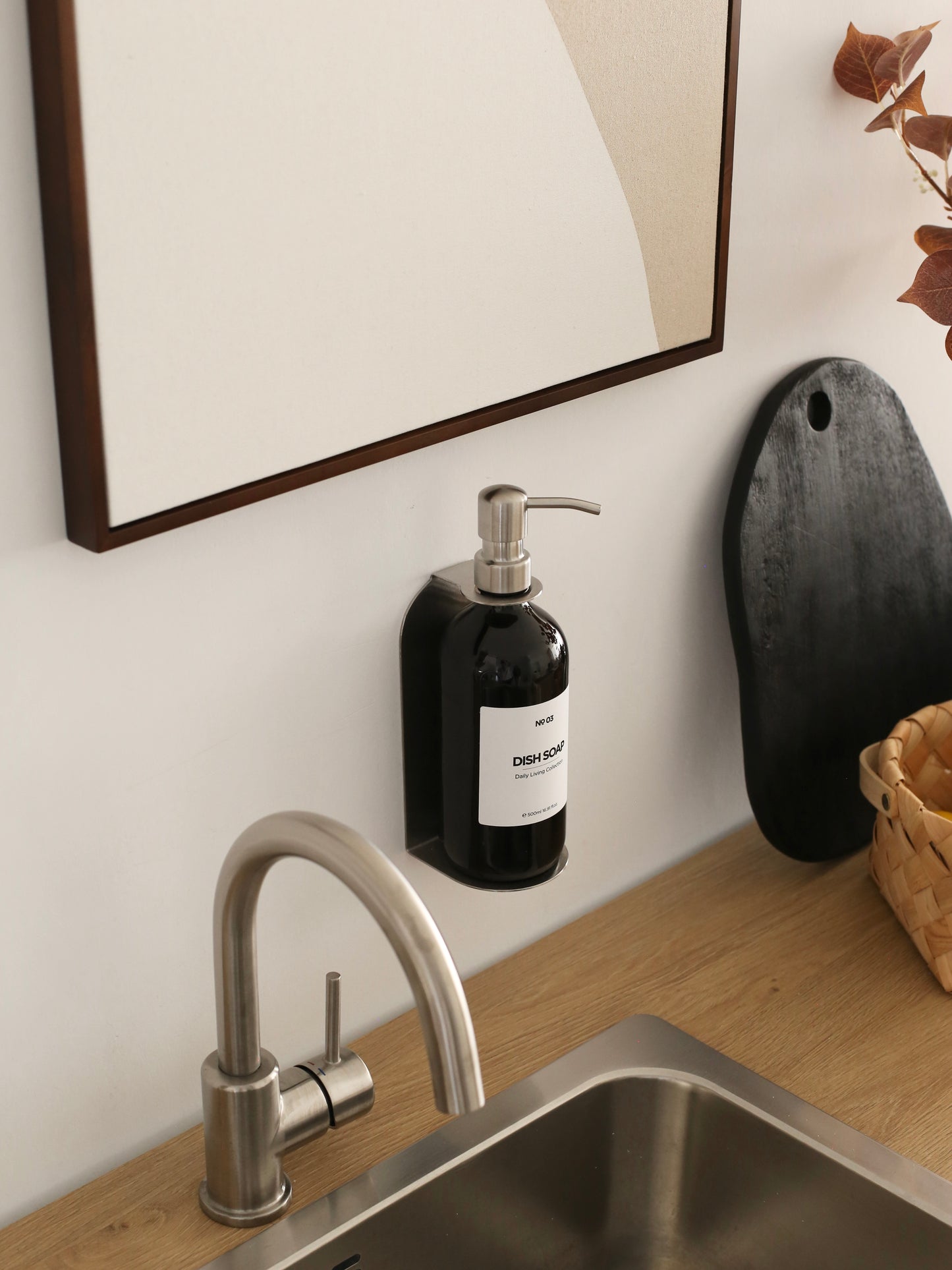 Brushed Steel Holder with Black Matte Soap Dispensers (Full Set)