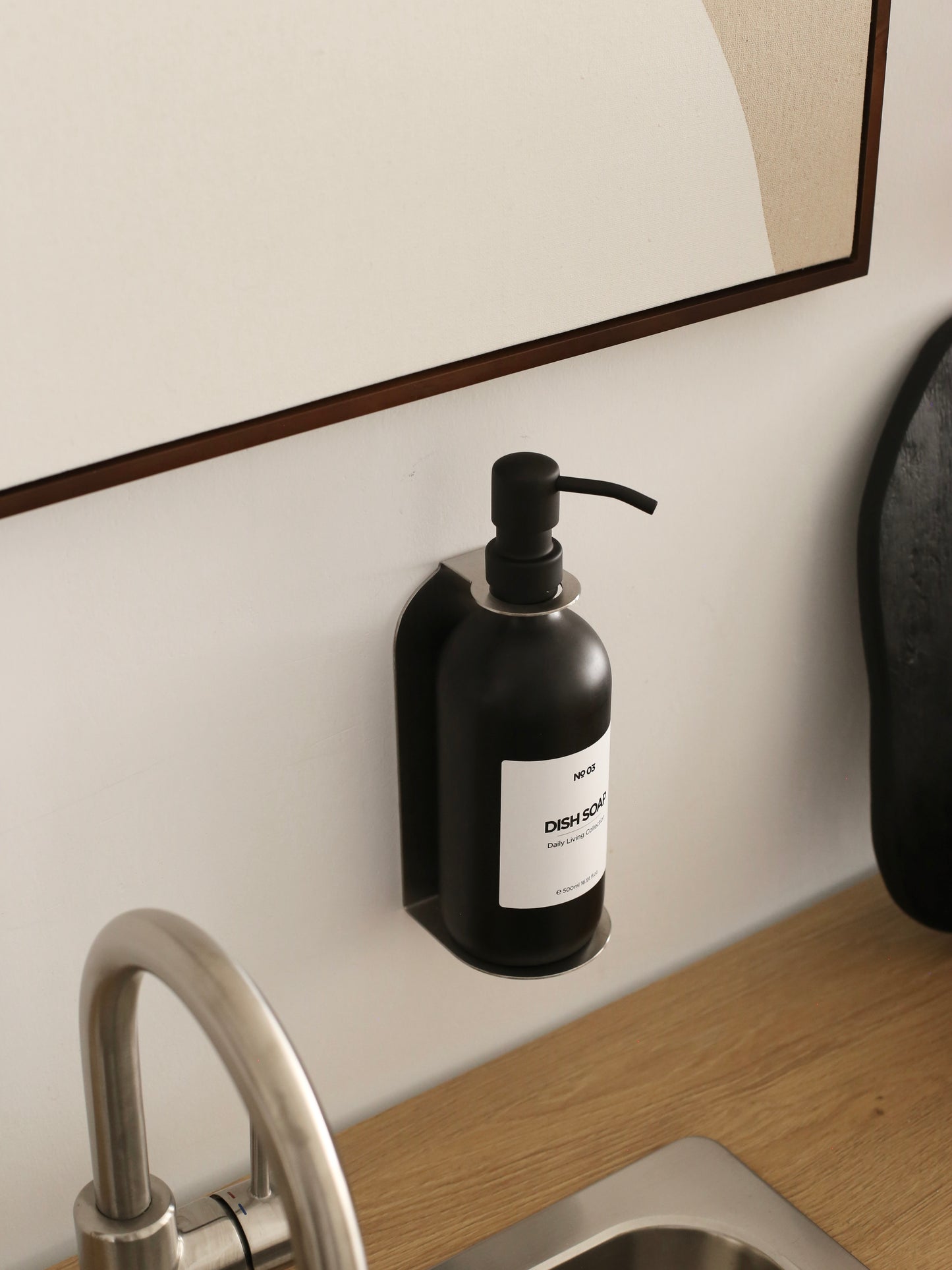 Brushed Steel Holder with Black Matte Soap Dispensers (Full Set)