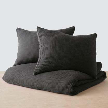 Organic Gauze Cotton Duvet Cover Set - Black