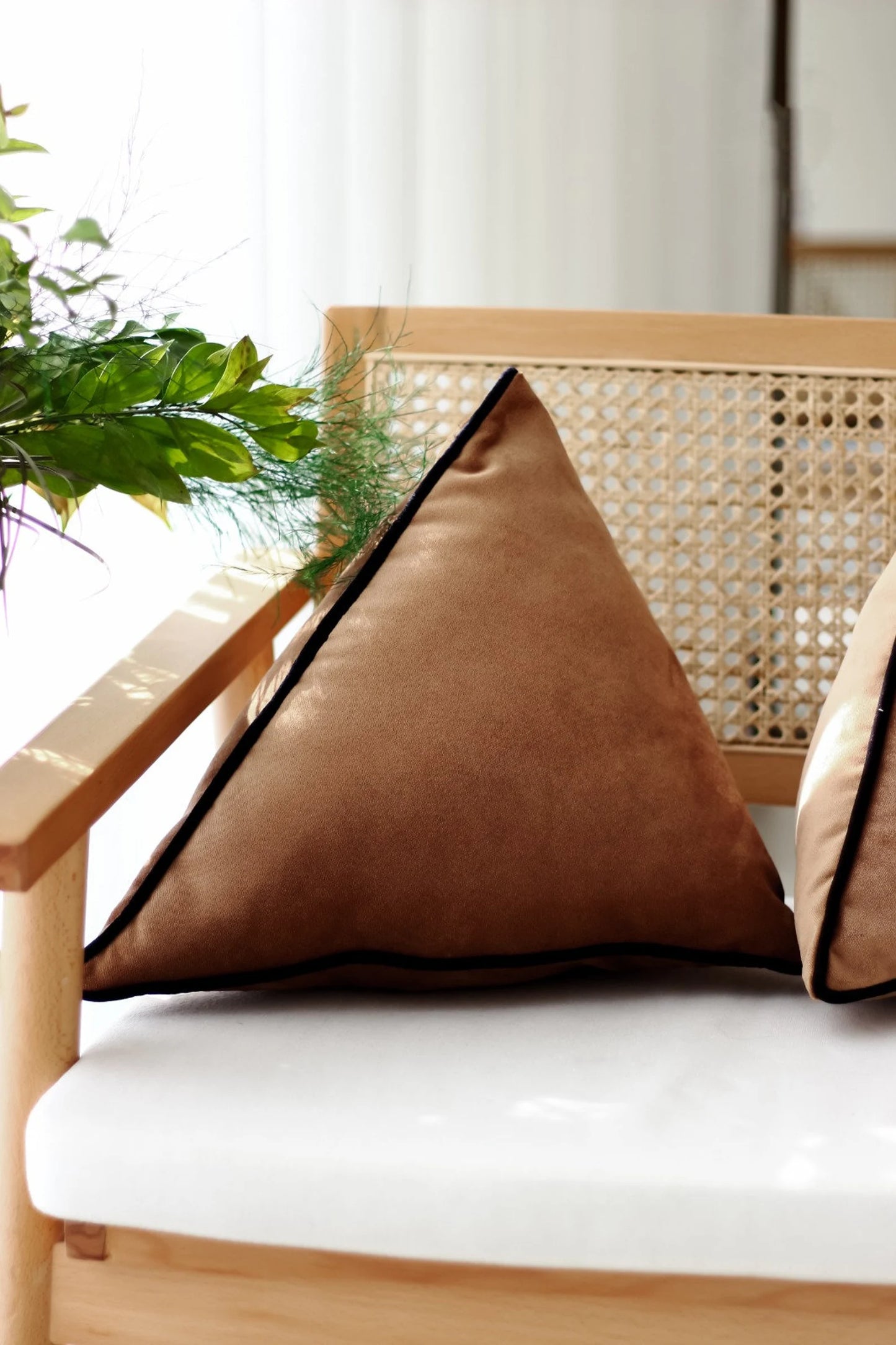 Velvet Triangle Pillow with Piping