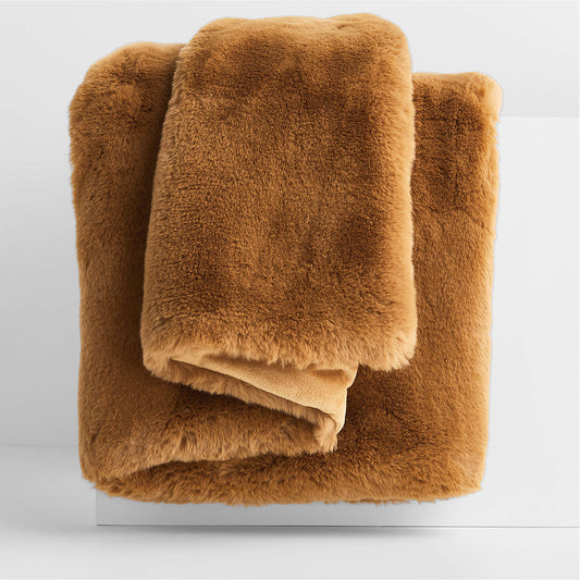 Burnt Brown Faux Fur Throw Blanket